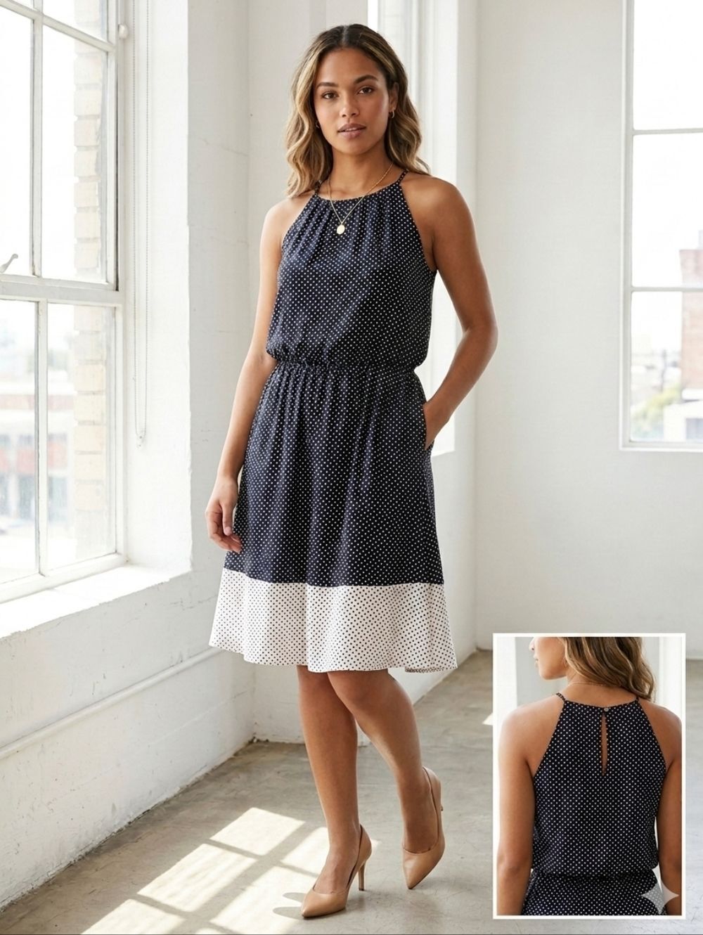 Maurices Black & White Polka Dot Sleeveless Blouson Modest Mini Dress - Size S